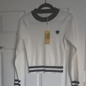 White and Black Sweater with Heart Detail